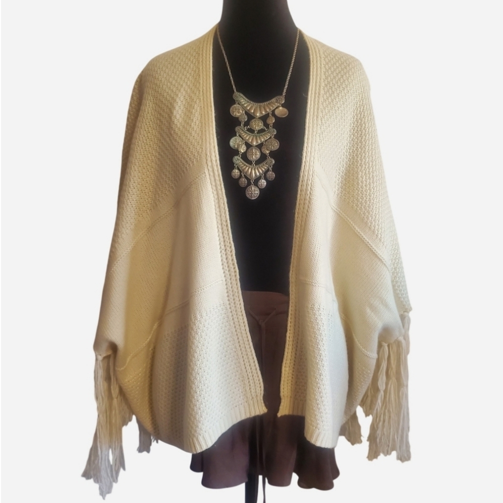 Anthropologie La Fee Verte Open Front Tassel Fringe Poncho Kimono Size XS/S Boho - Picture 3 of 14